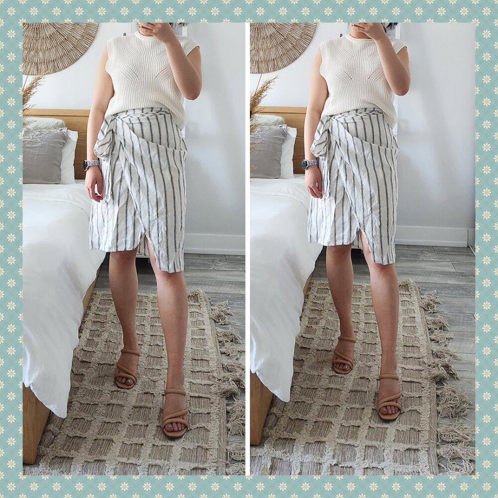 Zara Striped Wrap Midi Skirt